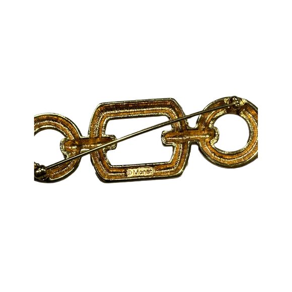 Vintage Monet Gold Tone Square Circle Textured Brooch Pin - Picture 5 of 6